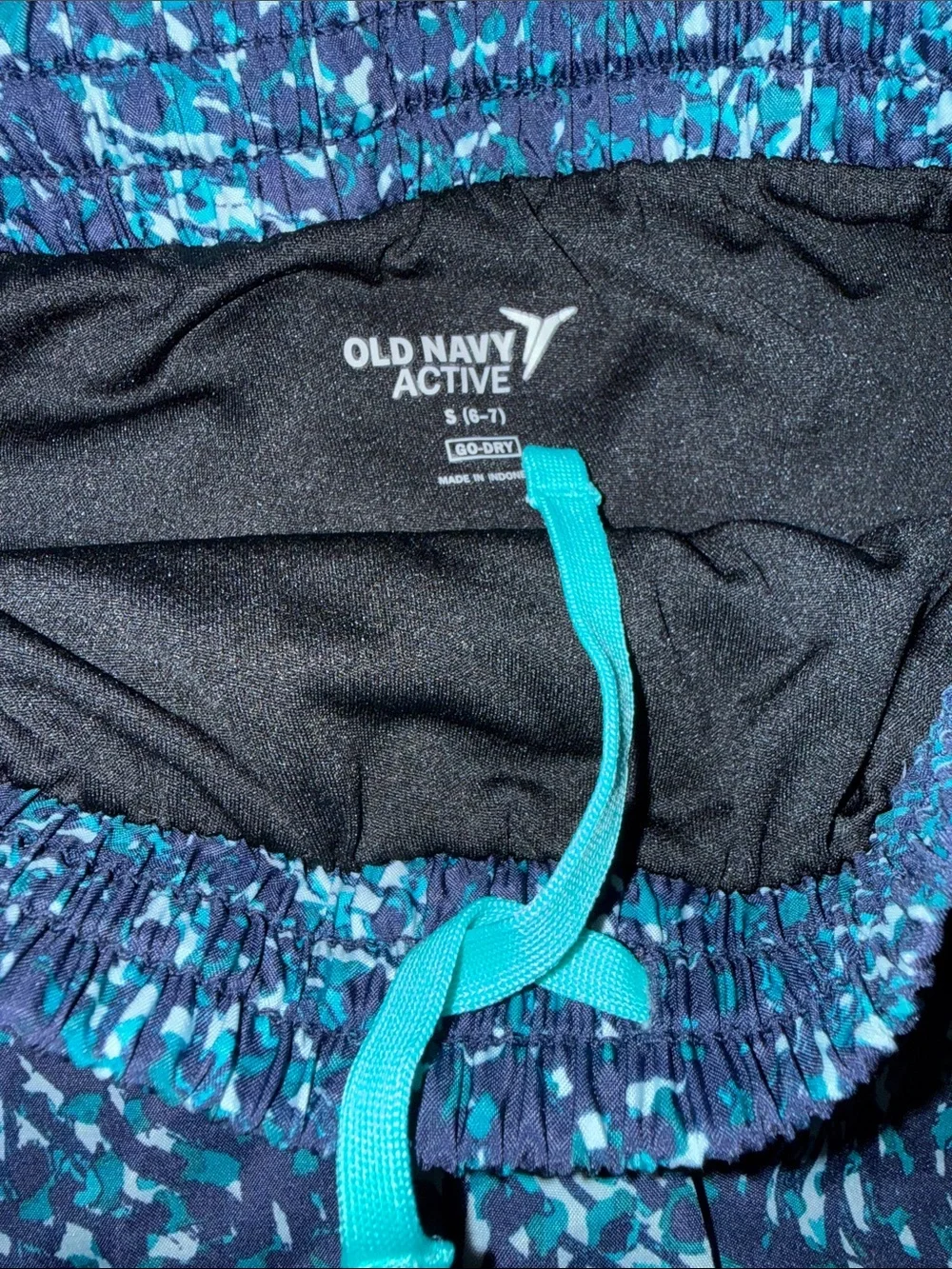 Old Navy Teal & Navy Printed Athletic Shorts with Drawstring Waist